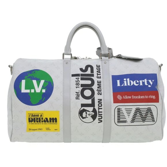 LOUIS VUITTON Monogram Keepall Bandouliere 50 Boston Bag White M44643 LV 37882S - Picture 2 of 16